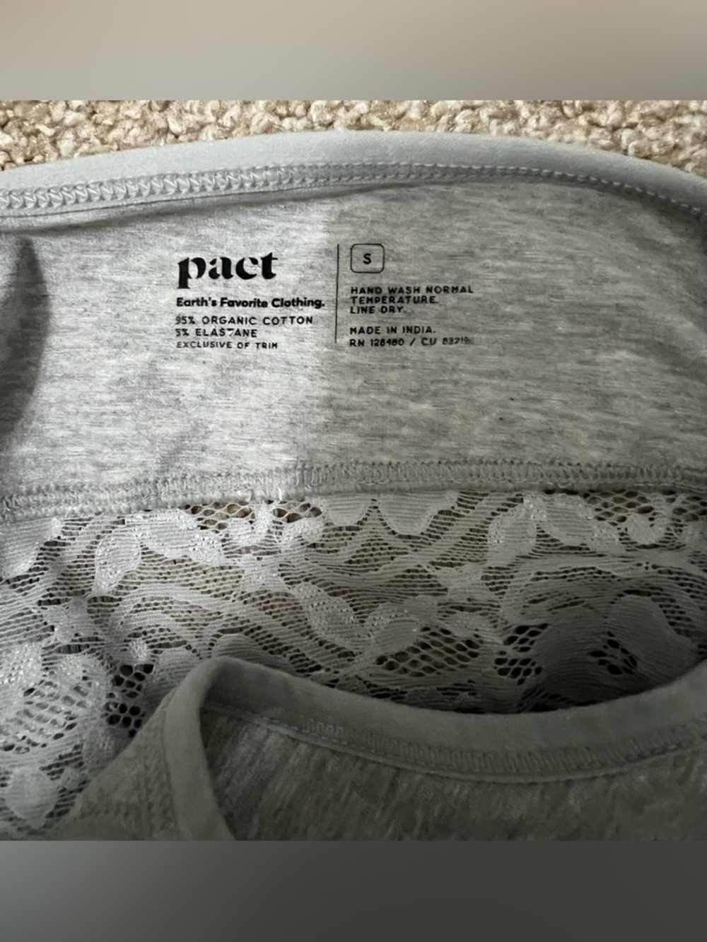 Pact Light Gray Lace Trim Bralette Size Small - Picture 6 of 6